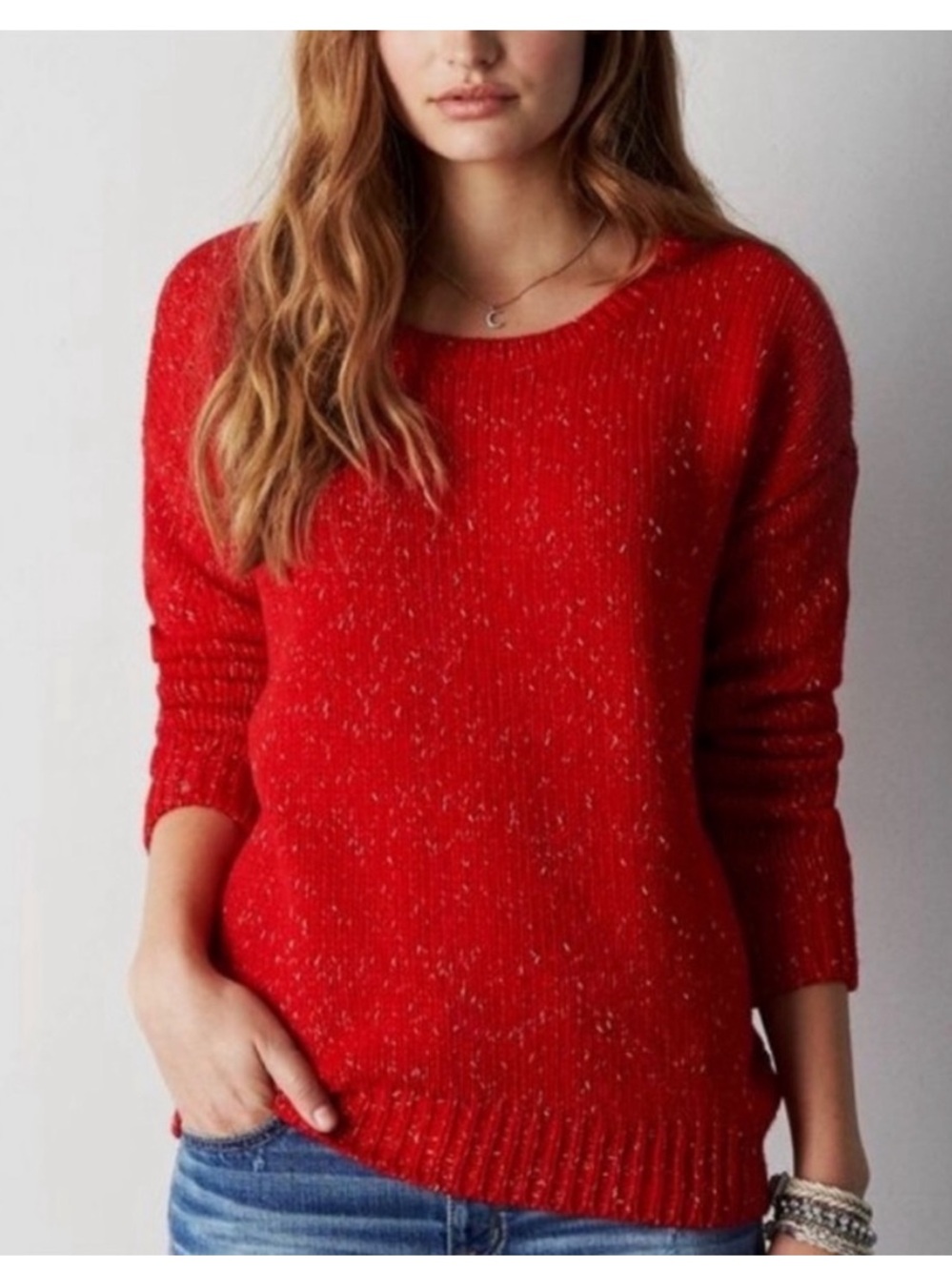 American Eagle Vintage Boyfriend Sweater Red Gold Size Large